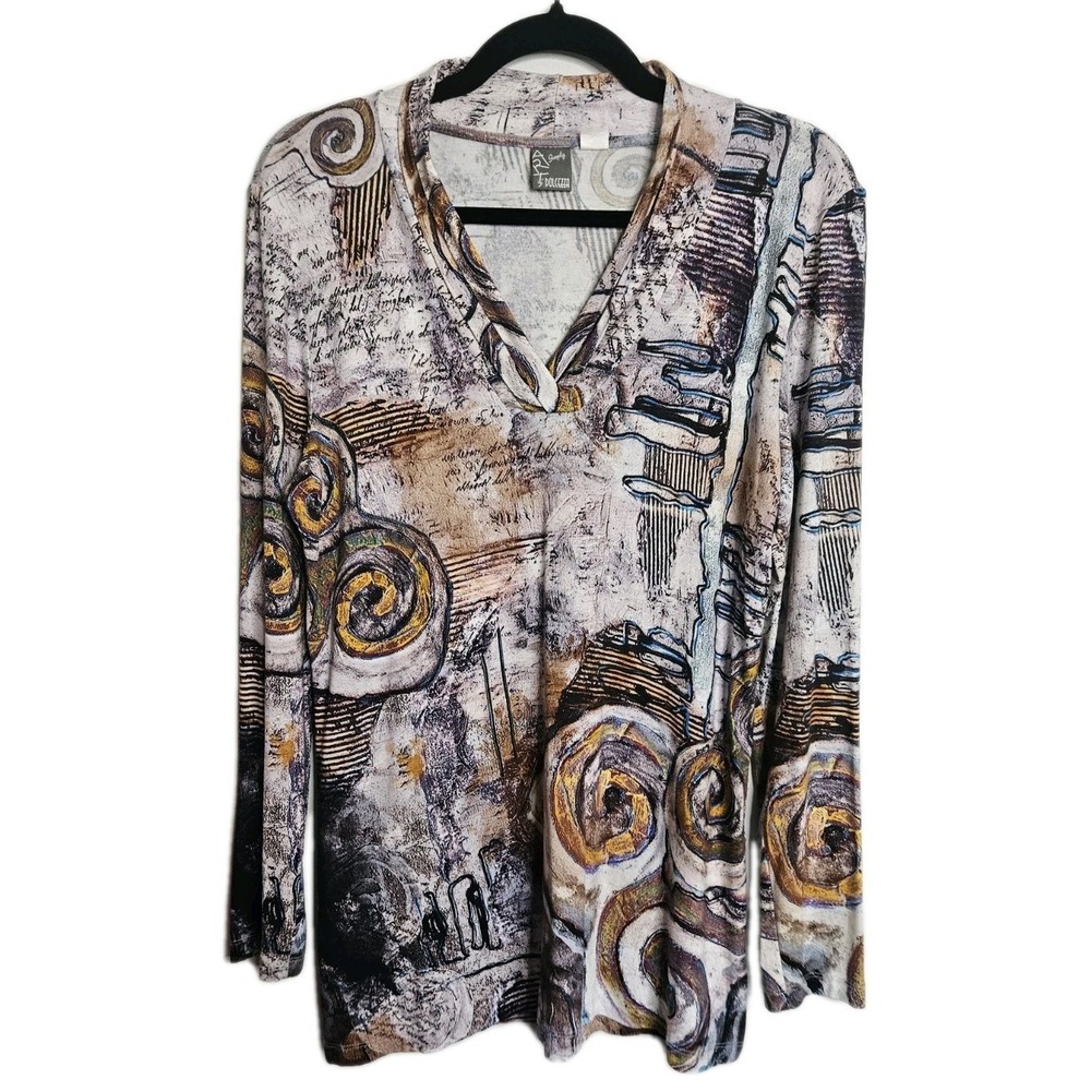 Simply Art By Dolcezza Tunic Top Womens M Multicolor Abstract Cowl V Neck Artsy